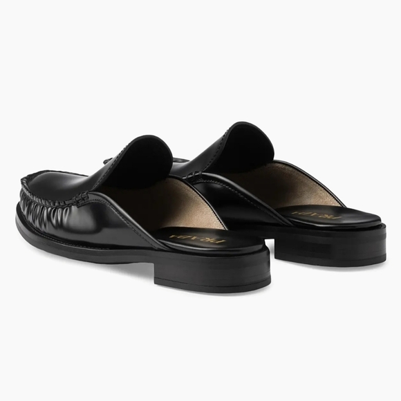 $1,200 Prada Logo Brushed Leather Mules Black EU 40 US 10 BNIB AUTHENTIC - Picture 3 of 11